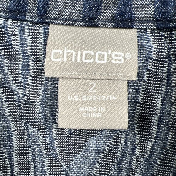Chicos Denim Jacket Size Large Blue Zebra Animal Button Up Long Sleeve Pockets - Picture 3 of 12